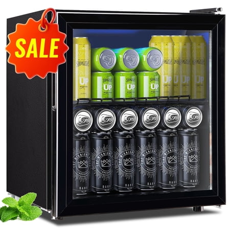 WANAI Beverage Refrigerator Cooler 1.7 Cu.ft Beer Fridge with Glass Door LED Light Adjustable Shelf