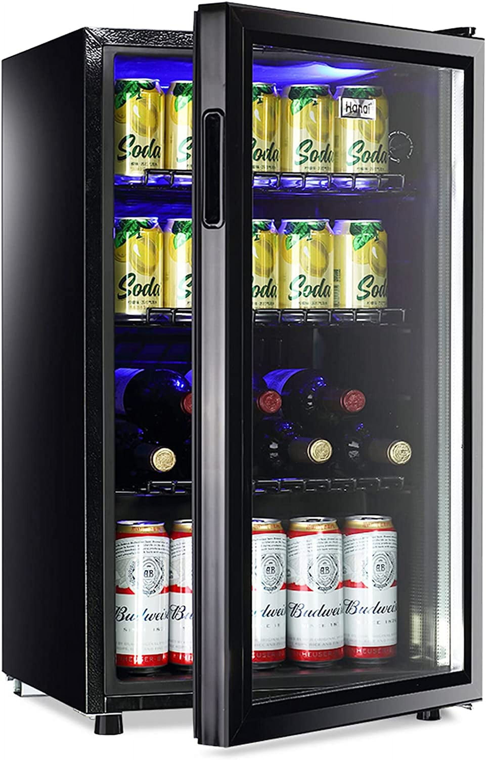 WANAI Beverage Refrigerator Cooler 60 Can Fridge Glass Door for Beer Drinks  Wines Juice, Adjustable Shelves Blue LED Lights and User Friendly
