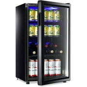 WANAI Beverage Refrigerator and Cooler 100 Can Capacity Compact Beverage Refrigerator with Glass Door and Removable Shelves for Beer Soda and Wine Small Mini Fridge Suitable for Dorm Home and Office