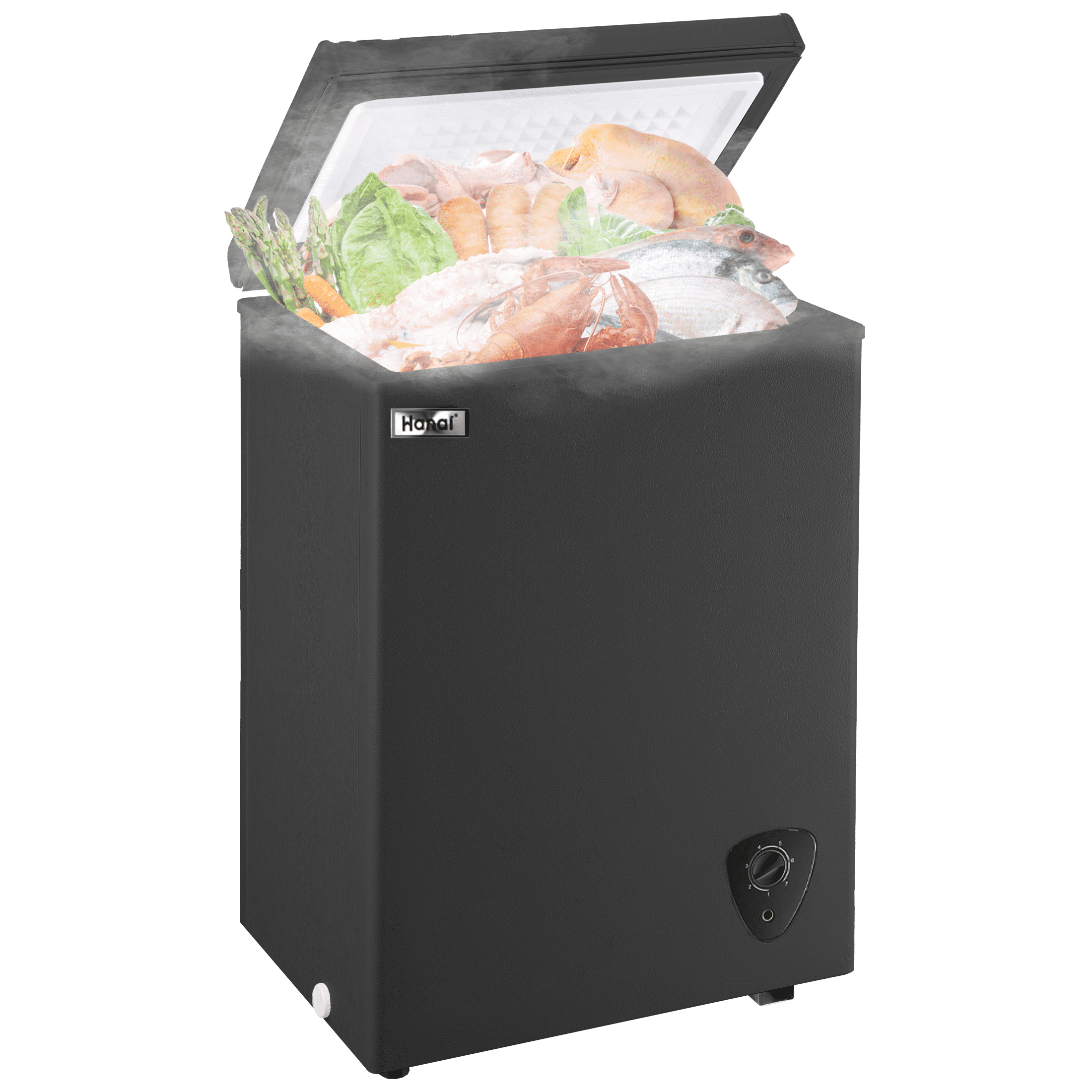 WANAI Black Compact Chest Freezer with Adjustable Temperature Control