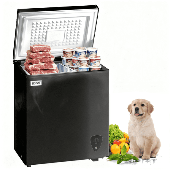 WANAI 3.5 Cubic Chest Freezer with Top Open Door,Removable Storage Basket,7 Gears Temp Control,Energy Saving,Black