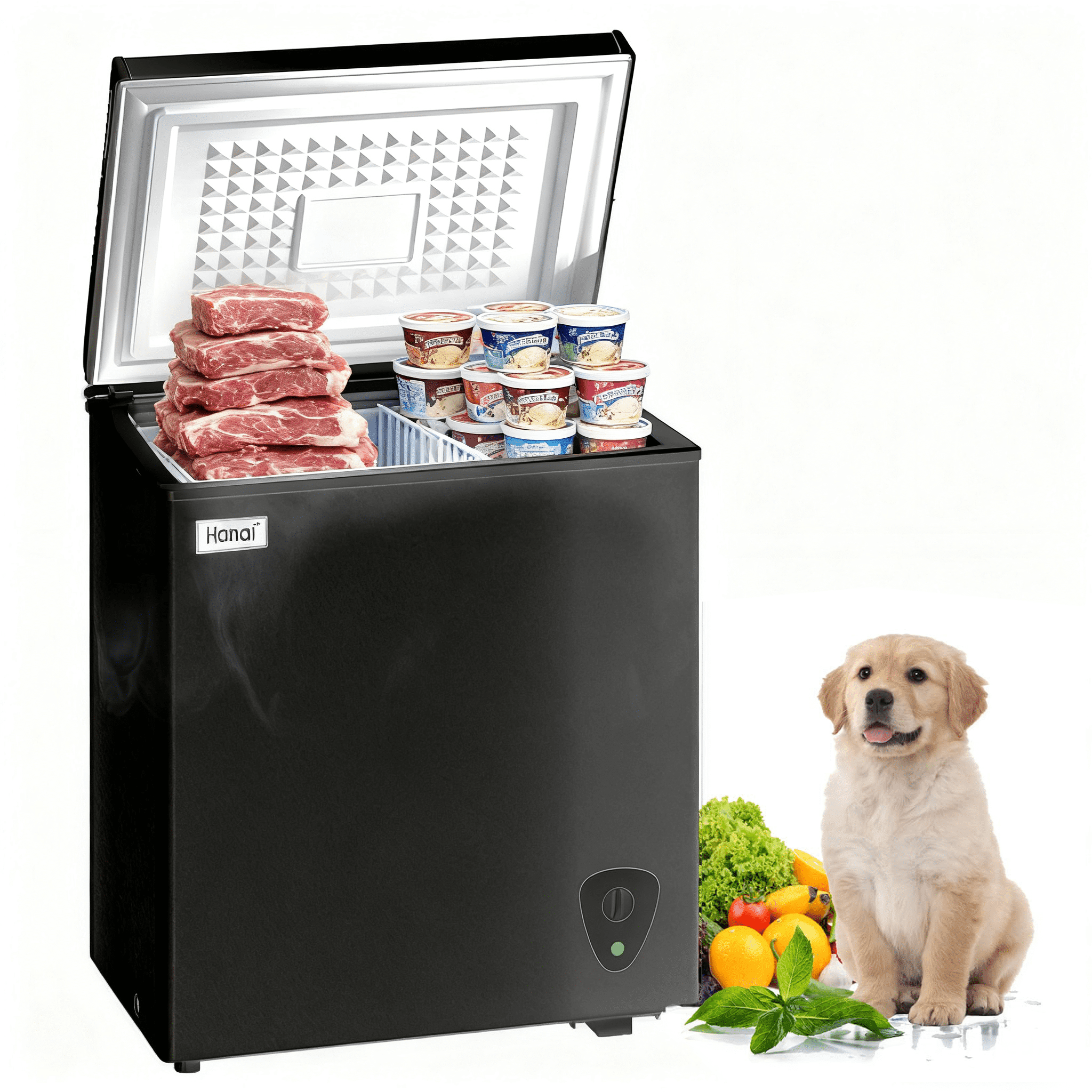 WANAI 3.5 Cubic Chest Freezer with Top Open Door,Removable Storage Basket,7 Gears Temp Control,Energy Saving,Black