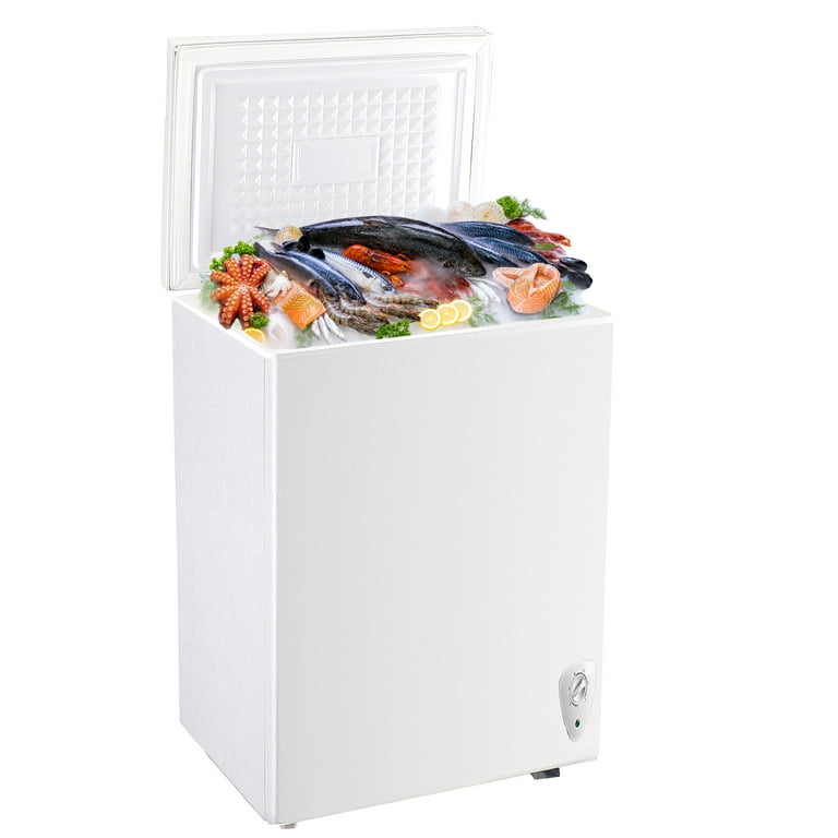 WANAI Chest Freezer, 3.5 Cubic Deep Freezer with Top Open Door and  Removable Storage Basket, 7 Gears Temperature Control