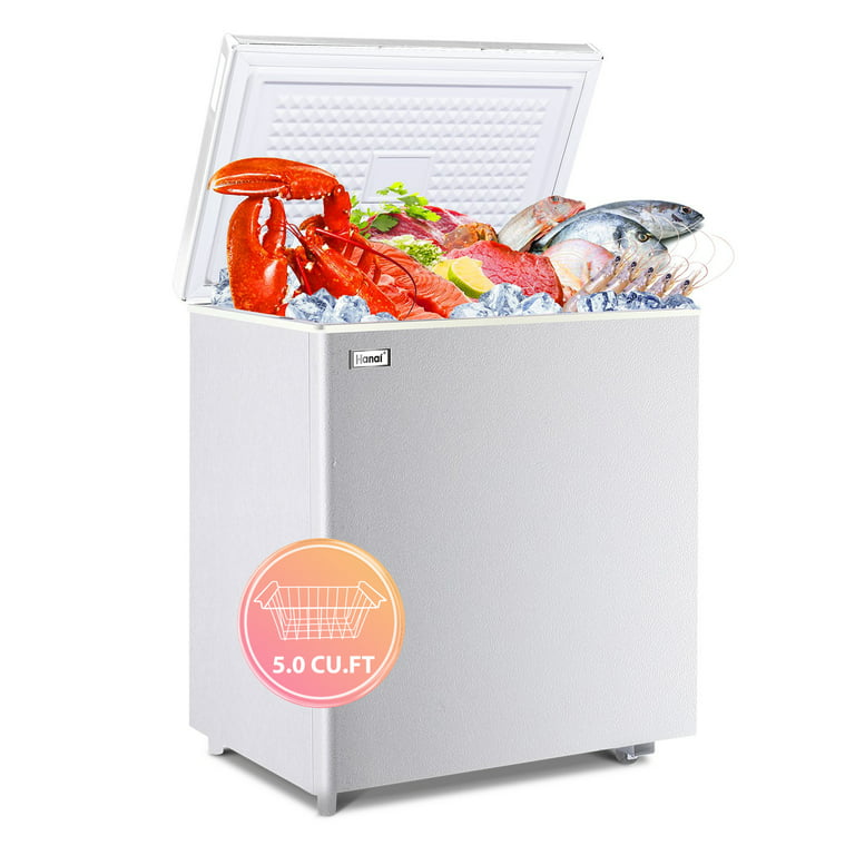 WANAI Chest Freezer 5.0 Cu Ft,Small Chest Freezer,Upright Single Door  Refrigerator,White