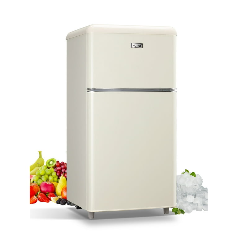 Two-Door Mini Refrigerator 3.2Cu.Ft, Freestanding Mini Fridge with Freezer