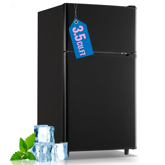 WANAI 3.5 Cubic feet Small Refrigerator with Freezer on Top Double Door Mini Fridge New Black