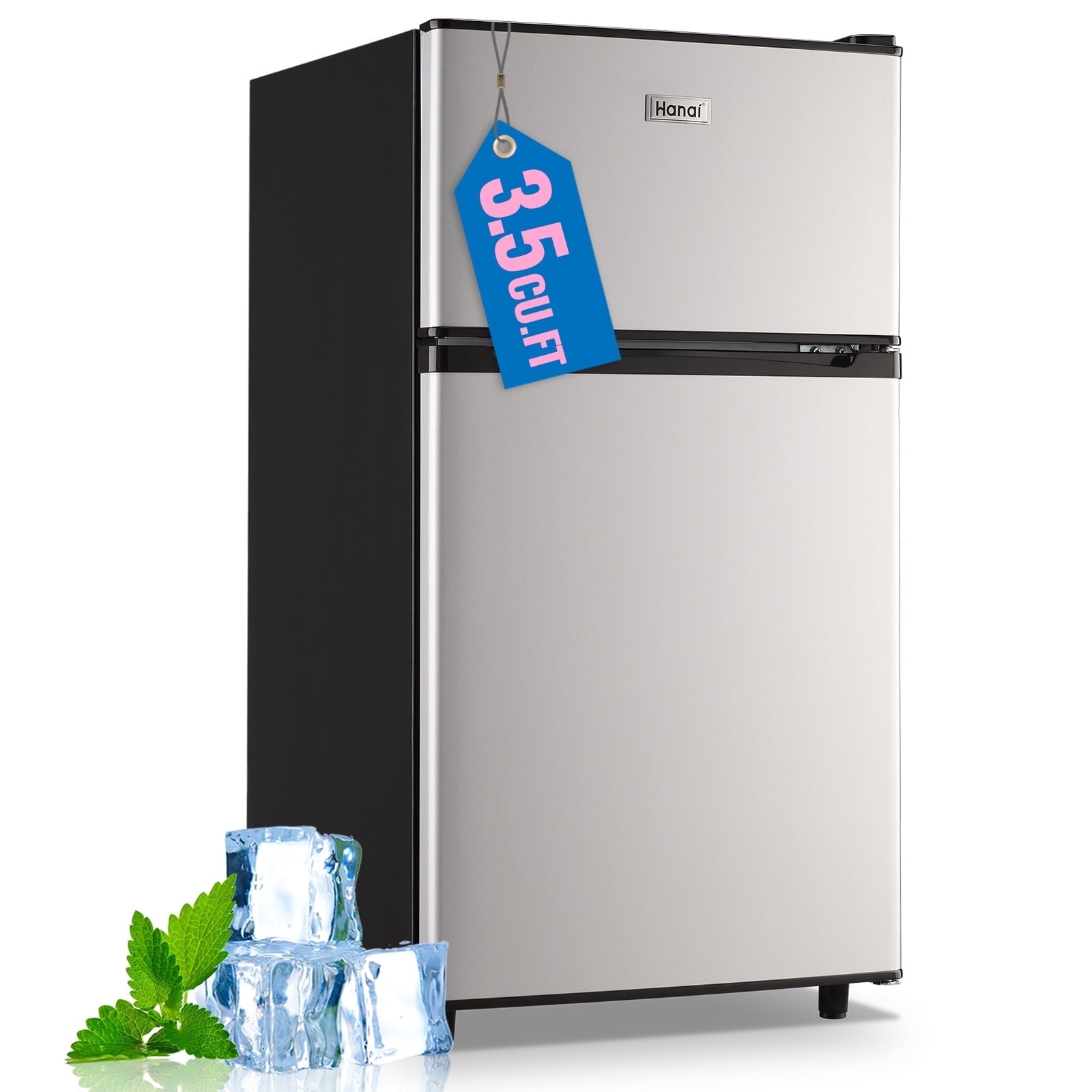 WANAI Double Door Small Refrigerator with Freezer on Top, 3.5 Cubic feet Mini Fridge New, Silver WANAI Double Door Small Refrigerator with Freezer on Top, 3.5 Cubic feet Mini Fridge New, Silver
