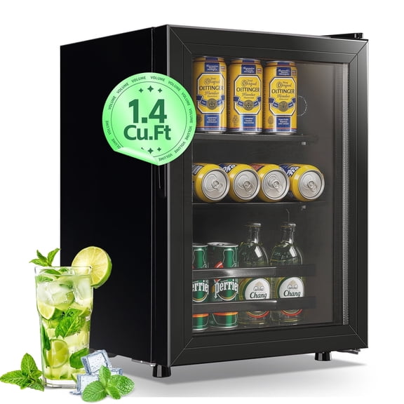 WANAI Mini Beverage Refrigerator Cooler 50 Can Beer Fridge with Double Glass Door 7 Adjustable Knob
