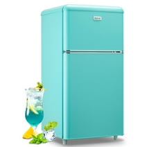 WANAI Mini Fridge with Freezer 3.5 Cu.ft Refrigerator 7 Level Thermostat 2 Door Desgin Blue