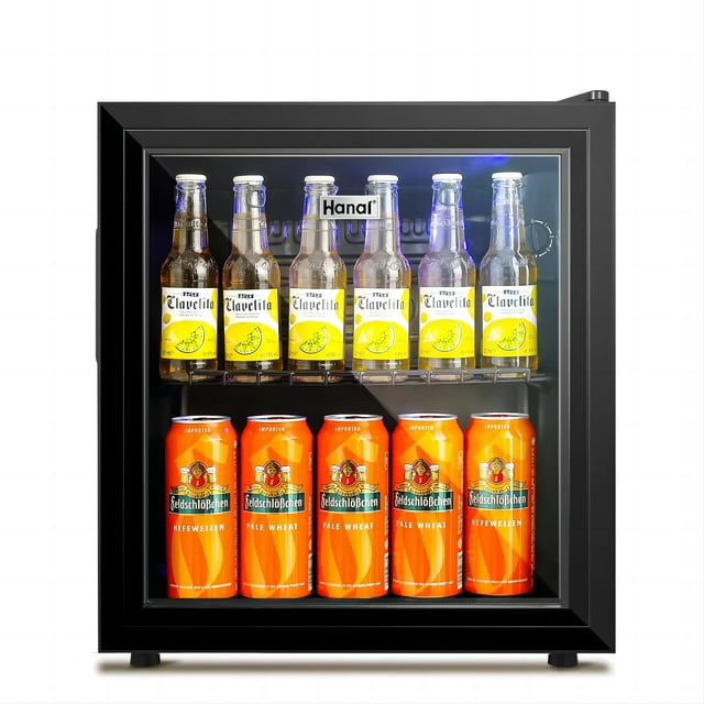 WANAI Mini Fridge with Glass Door 50 Can Mini Cooler with Wine Rack
