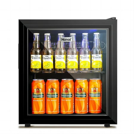 WANAI Beverages,with Temperature control,Mini Fridge,Refrigerator,Glass Door 50 Can Mini Cooler with Wine Rack,Stainless Steel Look