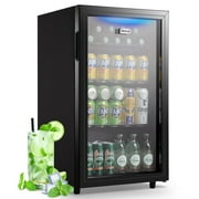 WANAI Beverage Refrigerator Cooler 3.5 Cu.ft Beer Fridge with Glass Door LED Light Adjustable Shelf