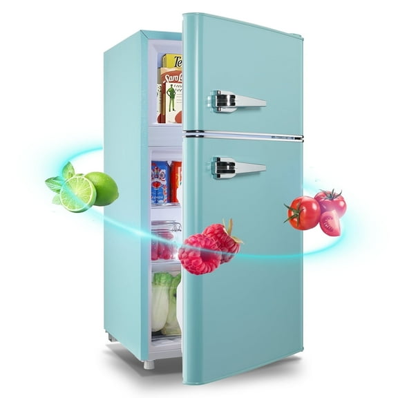 WANAI Small Retro Dual Door Refrigerator 3.5 Cu.ft Blue Fridge with Freezer for Dorm Apartment New