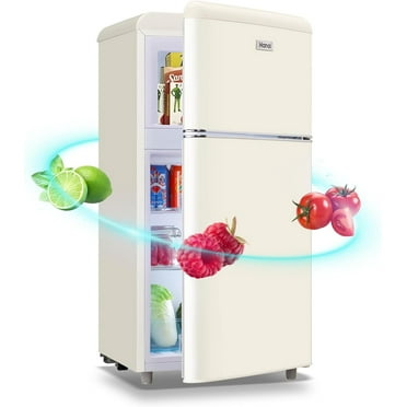 WANAI Small Retro Dual Door Refrigerator 3.5 Cu.ft White Fridge with Freezer for Dorm Kitchen New