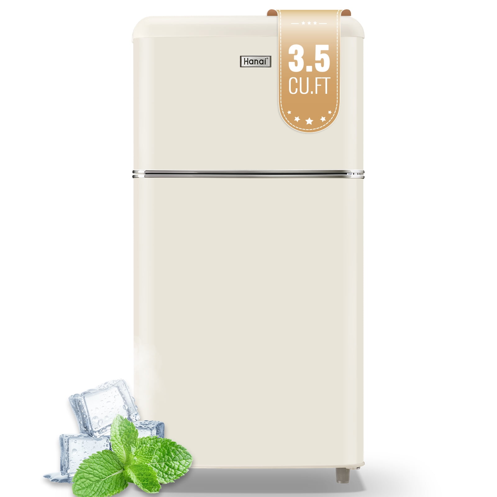 WANAI Small Retro Dual Door Refrigerator 3.5 Cu.ft White Fridge with Freezer for Dorm Kitchen New