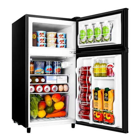 WANAI Two Door Mini Fridge with Freezer, 3.5 Cu ft Small Freezer ,Black