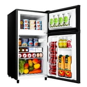 WANAI Two Door Mini Fridge with Freezer, 3.5 Cu ft Small Freezer ,Black