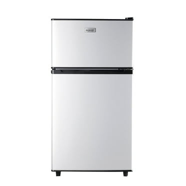 WANAI Two-Door Mini Fridge with Freezer, Silvery, 3.5 Cu ft