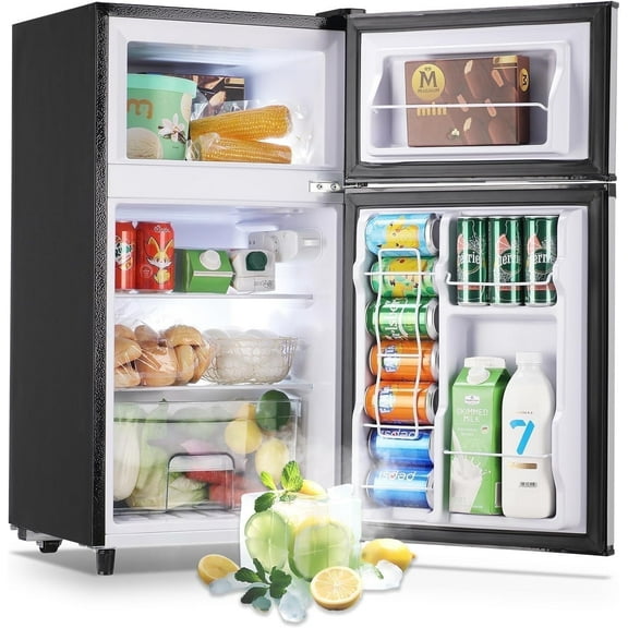 WANAI 3.5 Cu.ft Mini Refrigerator with Freezer 7 Settings Temp Adjustable Large Compact Fridge Silver
