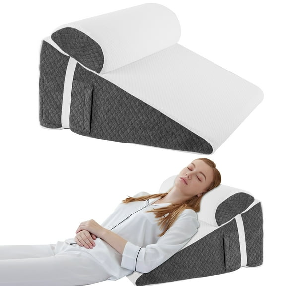 WANALIT 2PCS Orthopedic Bed Wedge Pillows Set for After Surgery,Adjustable Pillow Wedge for Sleep Apnea, Acid Reflux, Snoring, Post Surgery Recovery and Back Pain Relief,White/Grey