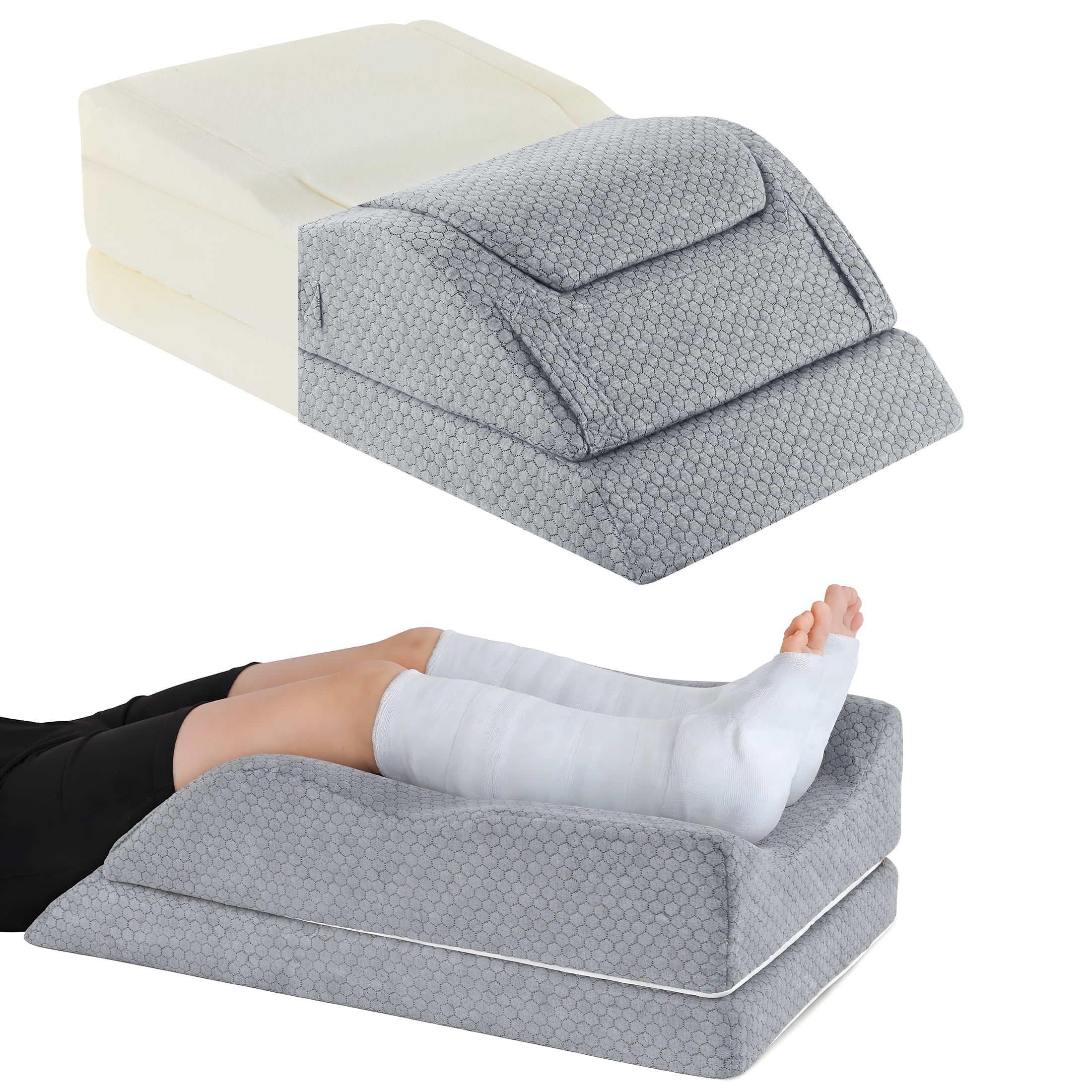 WANALIT Adjustable Leg Elevation Pillows for After Surgery,Wedge Pillow for Sleeping,Ergonomic Curve Keeps Knee Straight, Sciatica Back Knee Hip Ankles Pain Relief,Grey