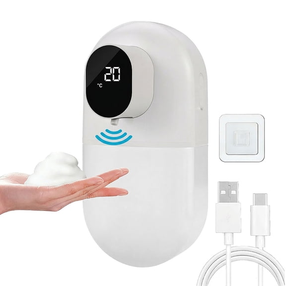 WANALIT Automatic Foaming Soap Dispenser, Touchless Smart Sensor with Display (Temp/Battery), 3 Adjustable Foam Levels, 13.52oz Rechargeable, Wall Mount for Kitchen Bathroom Dish Soap, White