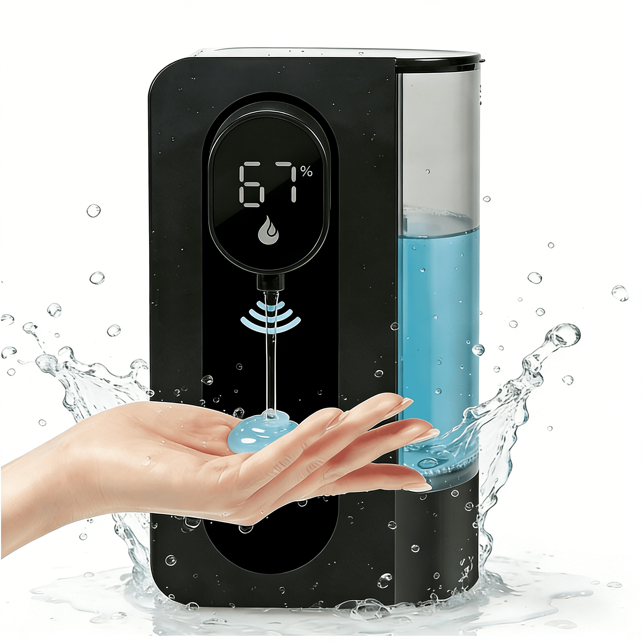 WANALIT Automatic Soap Dispenser Touchless, 500ML Gel Hand Soap Dispenser for Kitchen & Bathroom Sink, Digital Display, 3 Adjustable Levels, Rechargeable Countertop Soap Dispenser, Black
