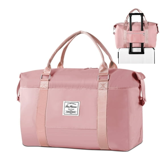 WANALIT Waterproof Duffel Bag for Gym and Travel, Weekender Carry On with Wet Dry Compartment, Luggage Sleeve, Airplane Approved (Pink)