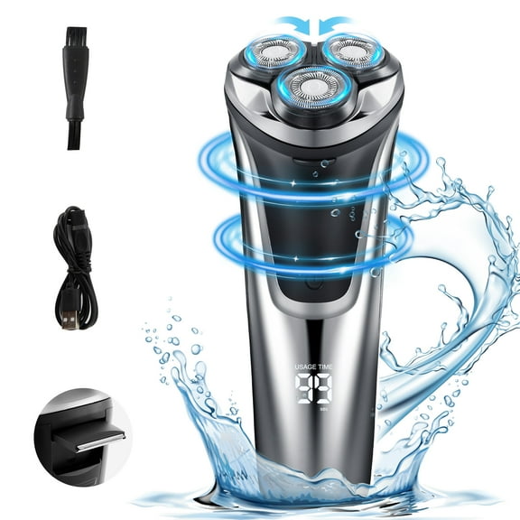 WANALIT Electric Razor for Men Cordless  Wet/Dry Waterproof Shaver with Pop-Up Trimmer, USB Rechargeable Rotary Razor for Beard & Facial Hair, Great Gift for Him
