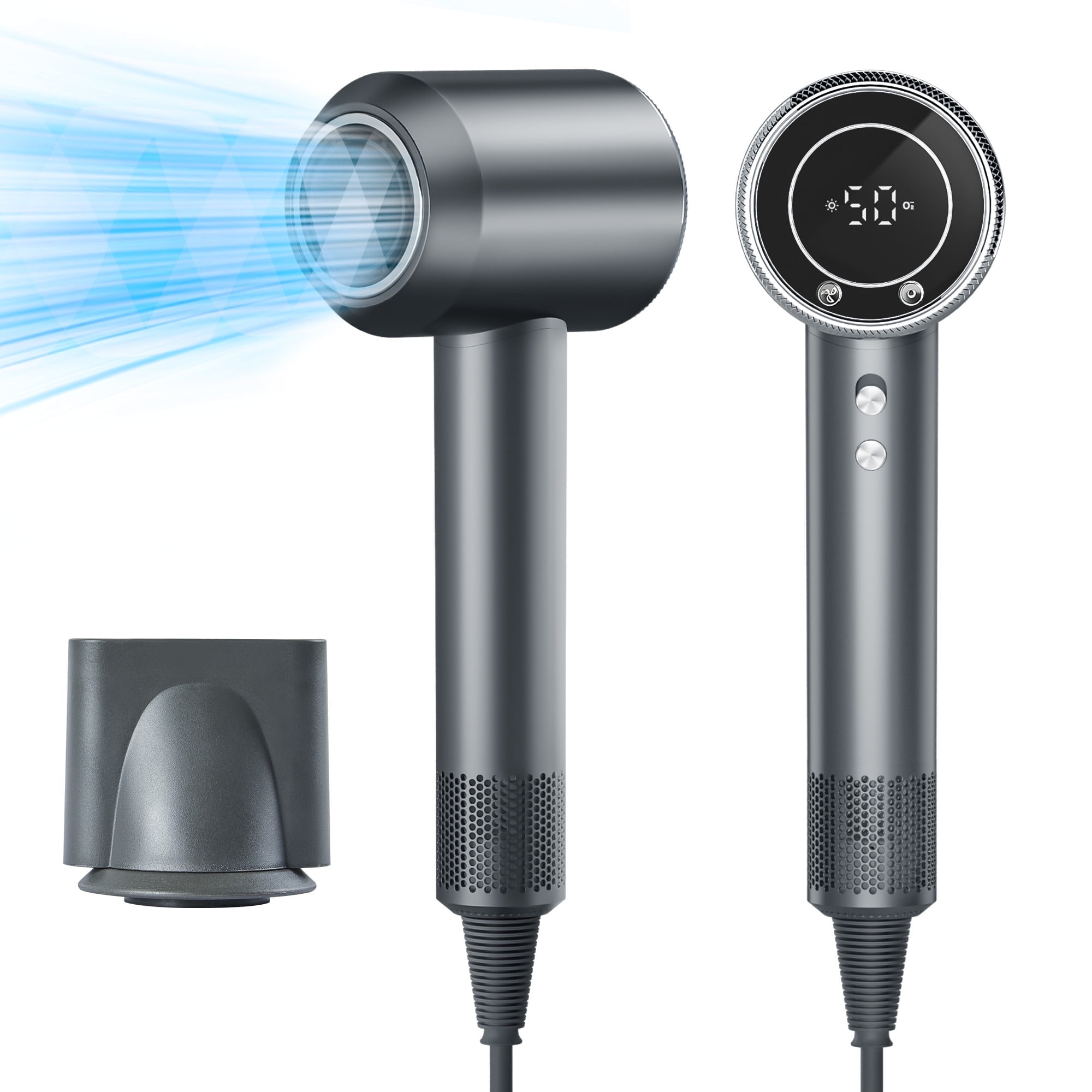 WANALIT Hair Dryer, 110000 RPM High-Speed Brushless Motor Negative Ionic Blow Dryer for Fast Drying, Low Noise Thermo-Control Hair Dryer with Magnetic Nozzle, Grey