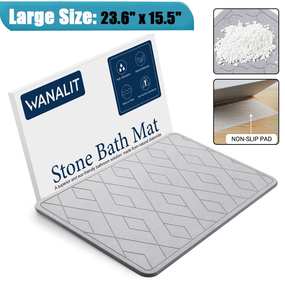 WANALIT Quick Stone Dry Bath Mat, Diatomaceous Earth Shower Mat with NONSlip Pad, Non Slip