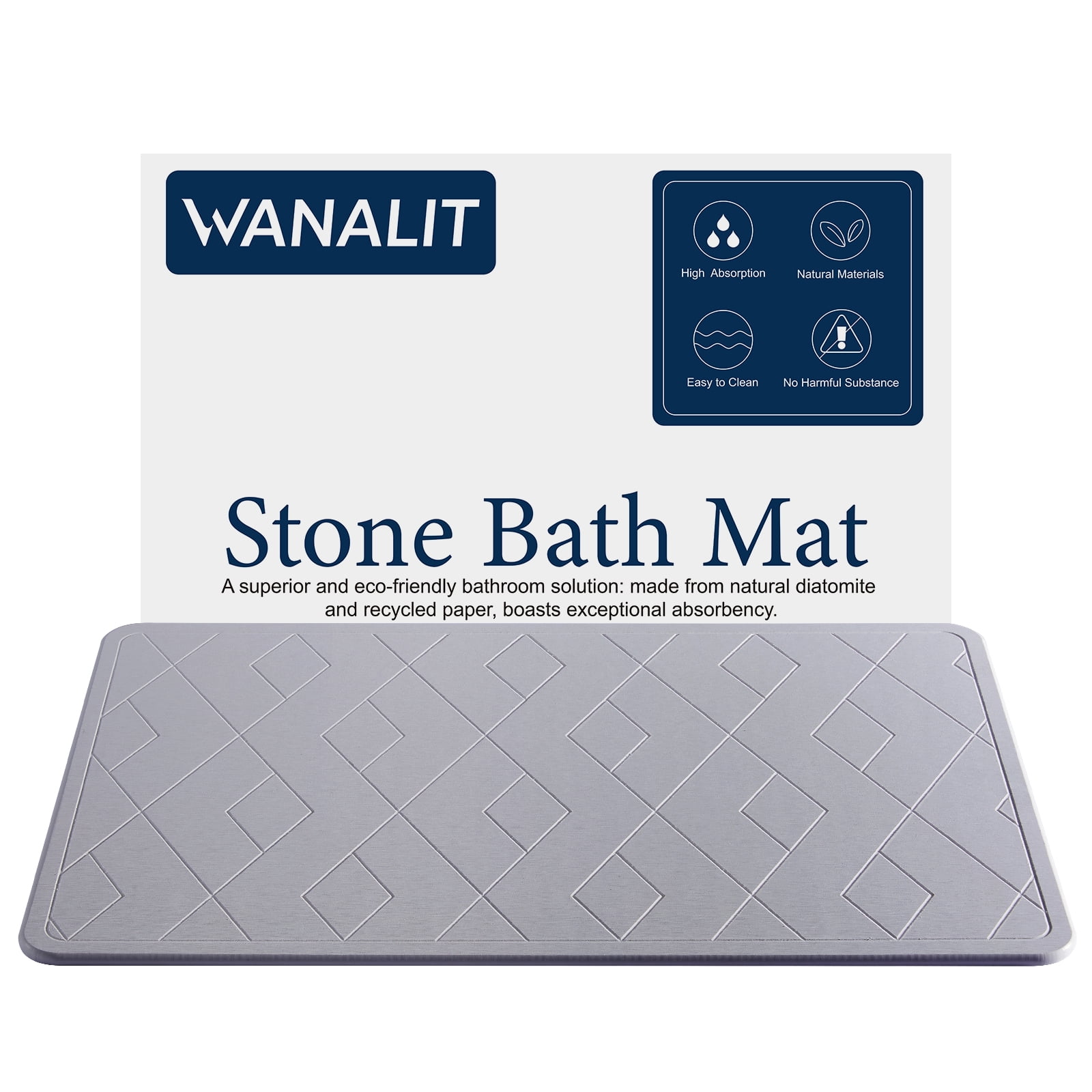  DRYSOLU Bath Stone Mats Diatomaceous Earth Bath Mat Stone Shower  Mat Fast Water Drying Ultra Absorbent Pad Diatomite Mat,Non-Slip Mat for Bathroom  Shower,Kitchen,Pet,15.35x23.62in,Hard,Gray,1-Pack : Home & Kitchen
