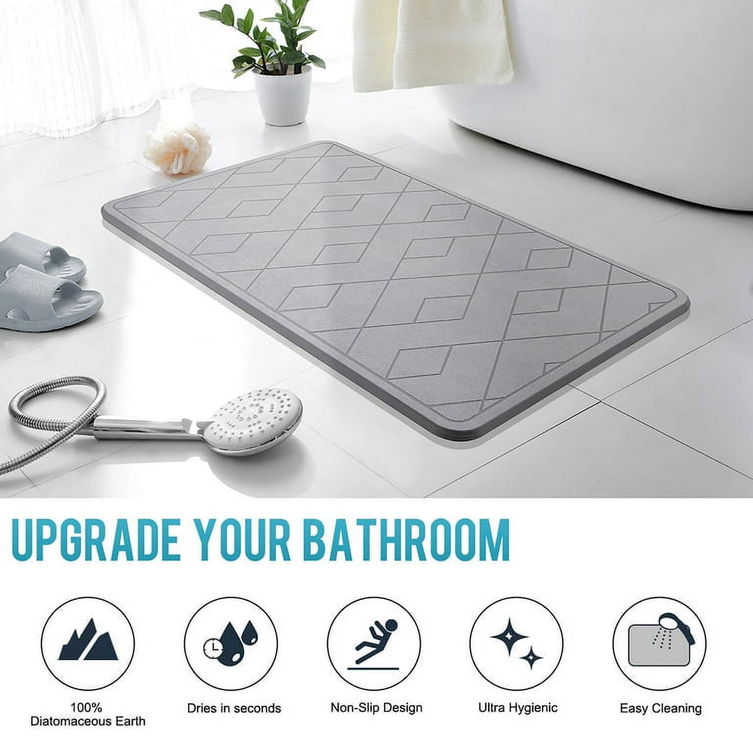 WANALIT Stone Bath Mat, Quick Drying Diatomaceous Earth Shower Mat with