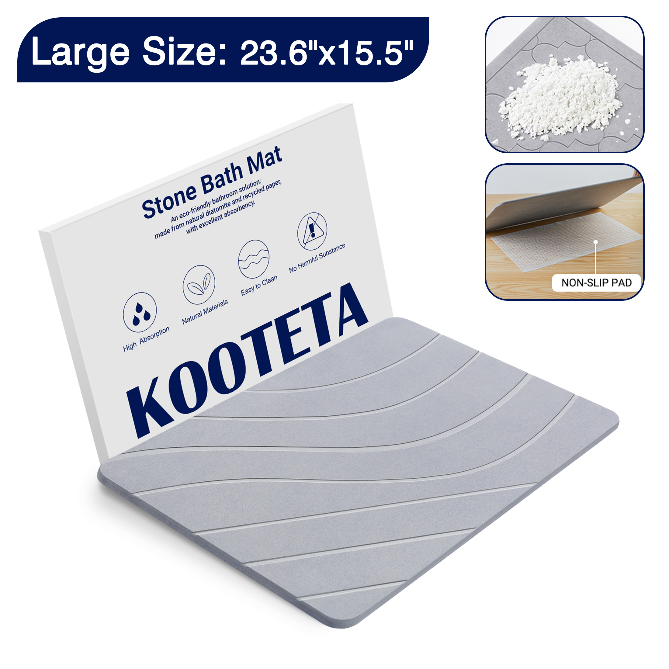 WANALIT Stone Bath Mat, Quick Drying Diatomaceous Earth Shower Mat with