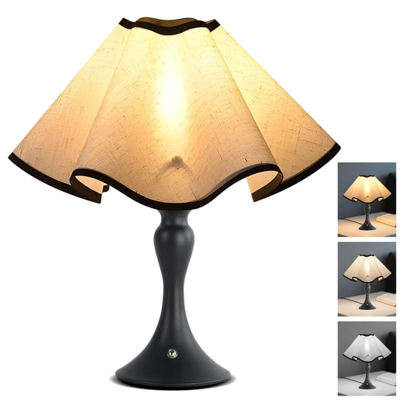 WANALIT Table Lamps for Bedroom, Home Cordless Indoor Faux Linen Fabric Shade Desk Lamps with Touch Switch / Dimmer for Nightstand, Battery Operated Bedside Lamps for Living Room-Black
