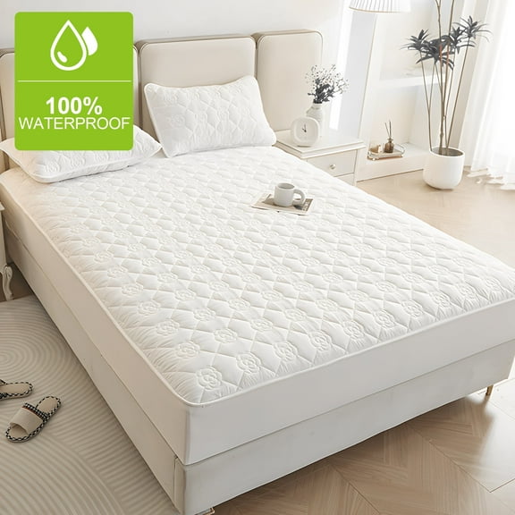 WANALIT Waterproof Mattress Protector Queen Size,Elastic Fitted Mattress Cover Stretches up to 15 Inches Deep,3D Air Fabric Cooling Bed Pad,Machine Washable,White