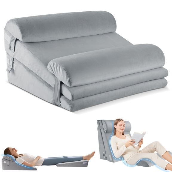 WANALIT Wedge Pillow for Sleep Apnea, Adjustable Wedge Pillow Headboard, Bed Wedge Pillow for Back, Neck, Leg Pain Relief, Pillow Wedge for Sleeping, Acid Reflux with Neck Support Pillow, Grey