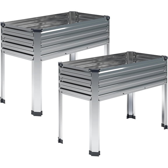 WANBIN 2-Pack Galvanized Raised Garden Bed with Legs, 48x18x30 in (Silver)
