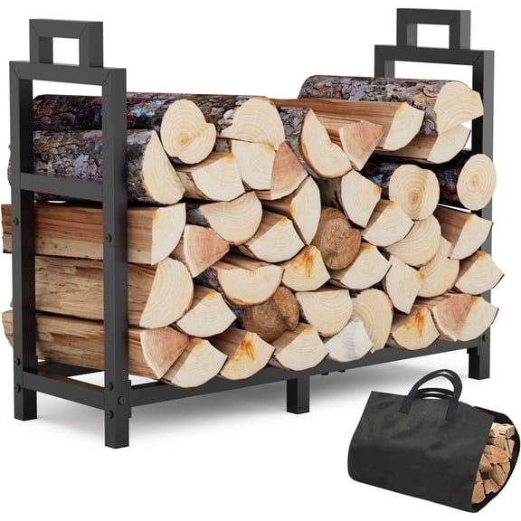 WANBIN 30 Inch Square Firewood Rack with Handle, Black