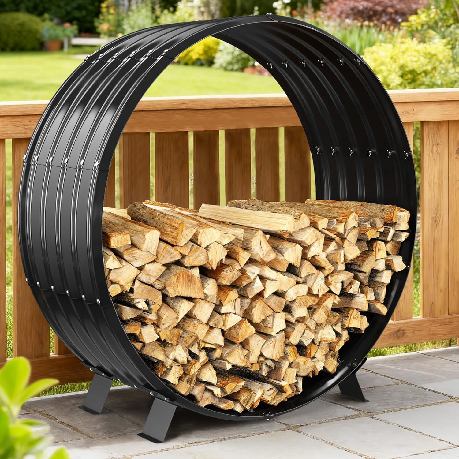 WANBIN 39IN Round Firewood Rack with Cover, 600Lbs Capacity - Walmart.com
