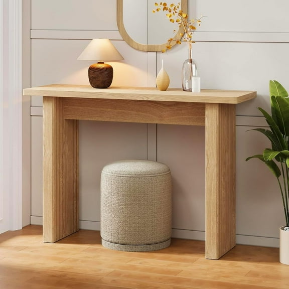 WANBIN 43.3" Mid Century Fluted Console Table, Narrow, Natural