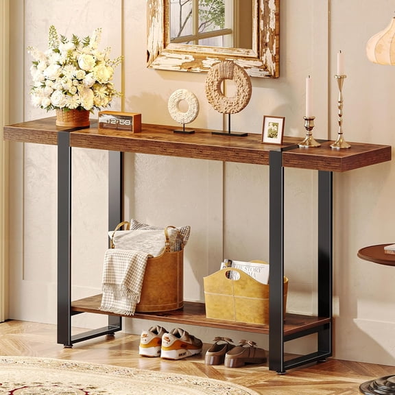 WANBIN 47.2" Industrial Console Table, 2-Tier, Rustic Brown
