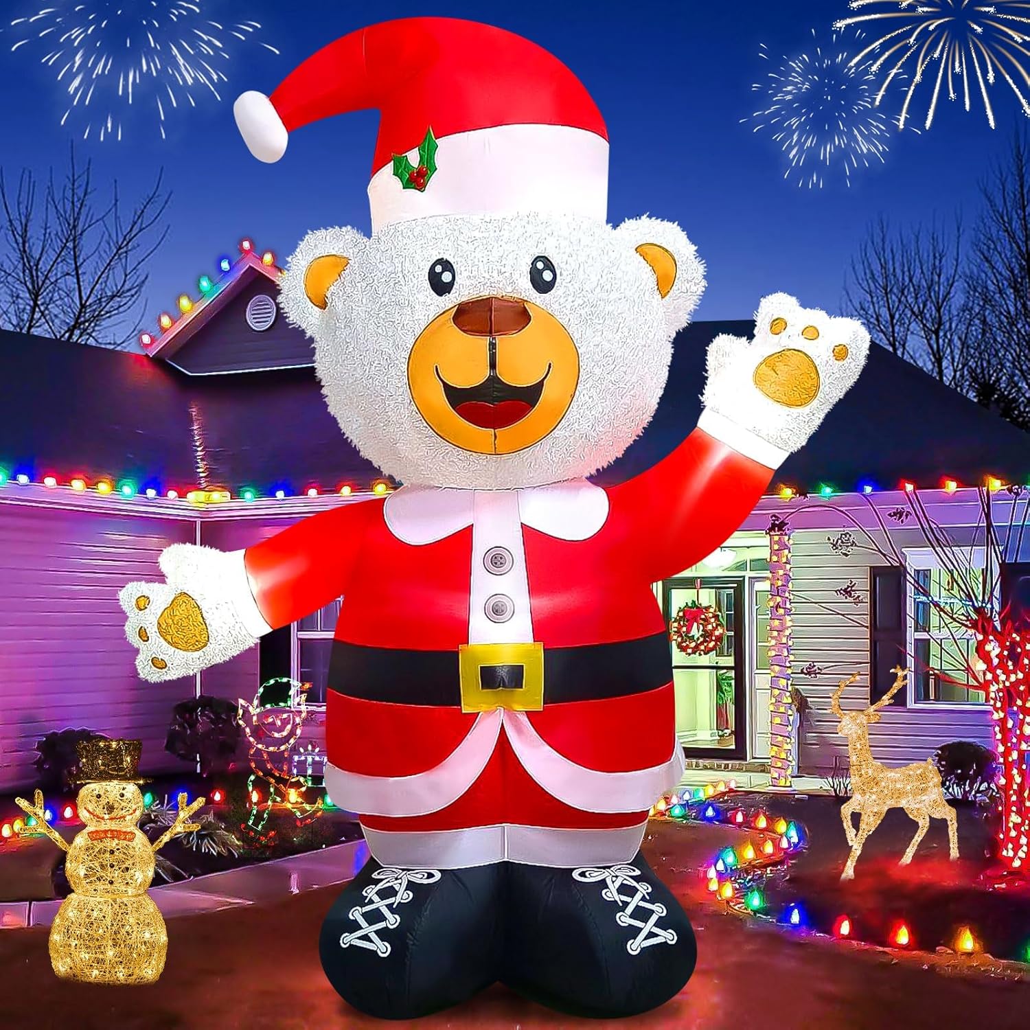 WANBIN 8FT Inflatable Fluffy Bear with LED Light - Walmart.com