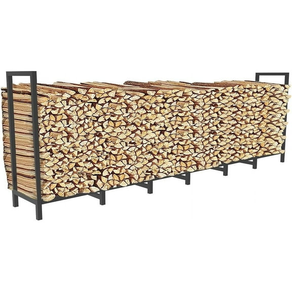 WANBIN 8FT Outdoor Firewood Rack with 14 Support Legs, Black