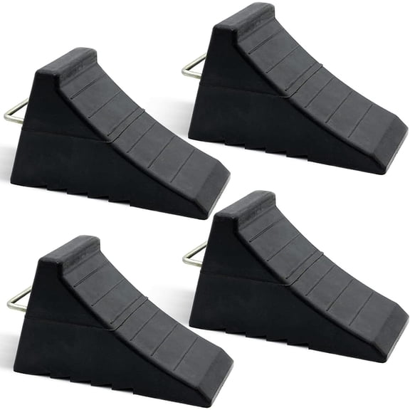 WANBIN Heavy Duty Rubber Wheel Chocks with Steel Tie Off Handles, 4 Pack for RV Camper Trailer