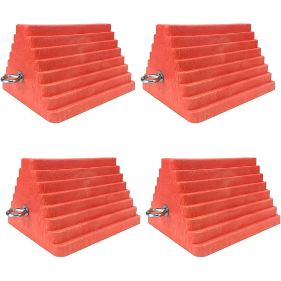 WANBIN Premium Heavy Duty Wheel Tire Chocks with Eyebolt, 4 Pack, Orange