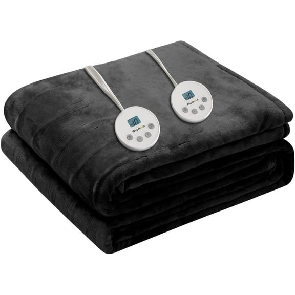 WANBIN Queen Electric Blanket, Dual Control, 84x90 Inches, 10 Heat & 12 Timers, 8H Off, ETL, Black