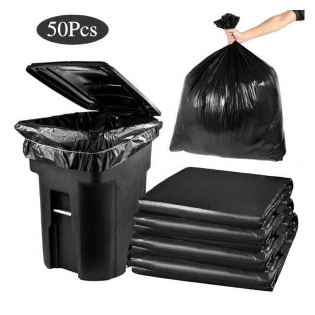 WANCQ 65 Gallon Trash Bags 50 Count Black Heavy Duty Garbage Can Liner