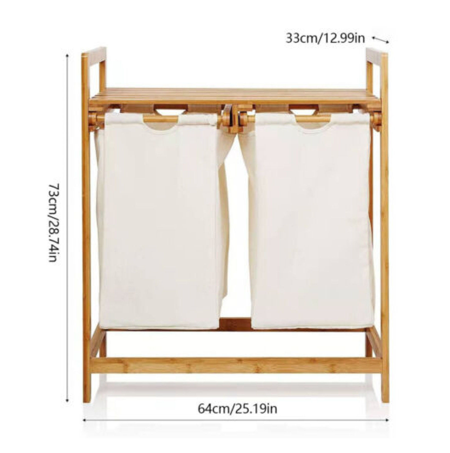 WANCQ Bamboo Frame Laundry Hamper with Dual Basket TwoSections