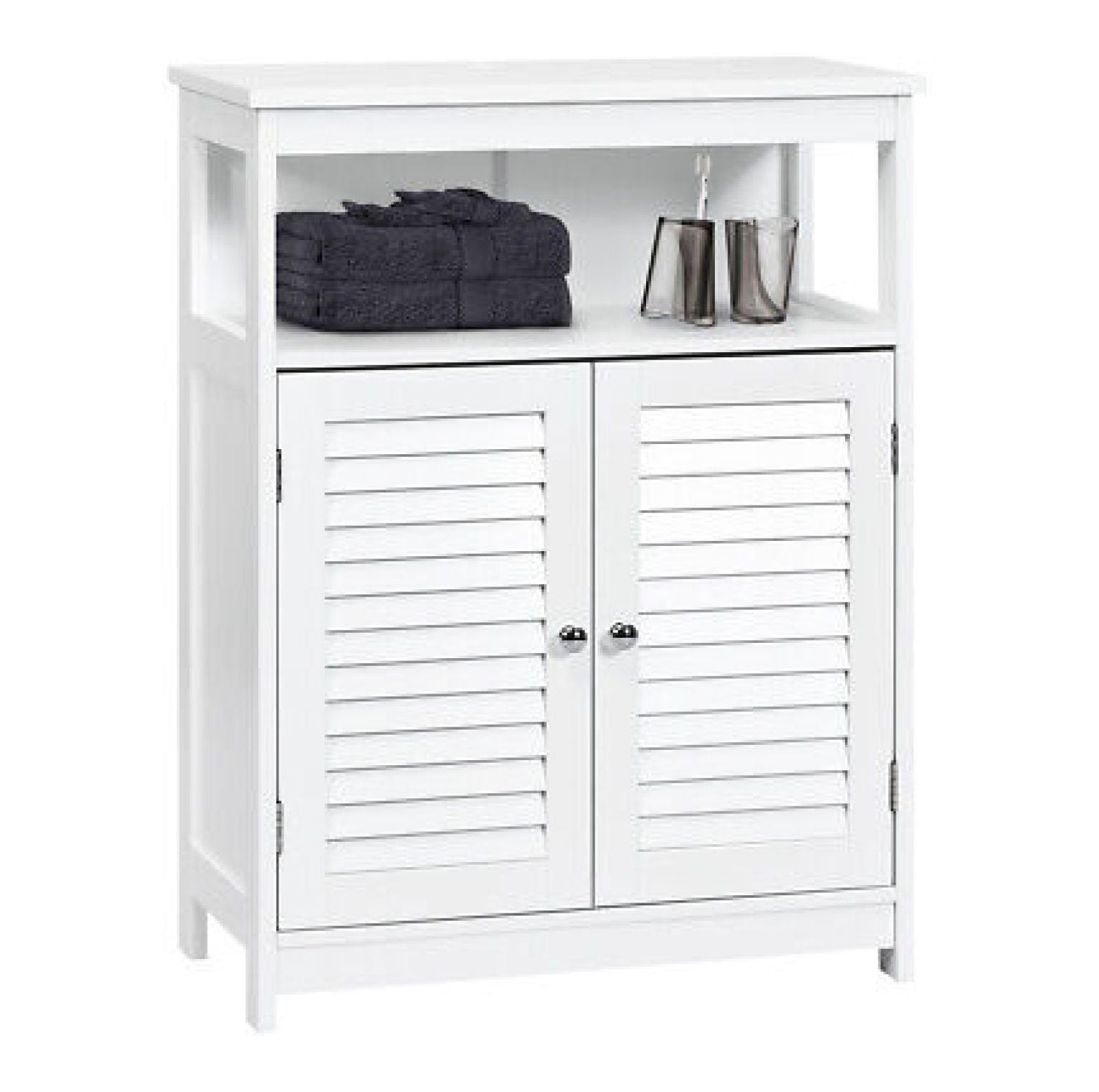 White Freestanding Bathroom Floor Cabinet with Shutter Doors